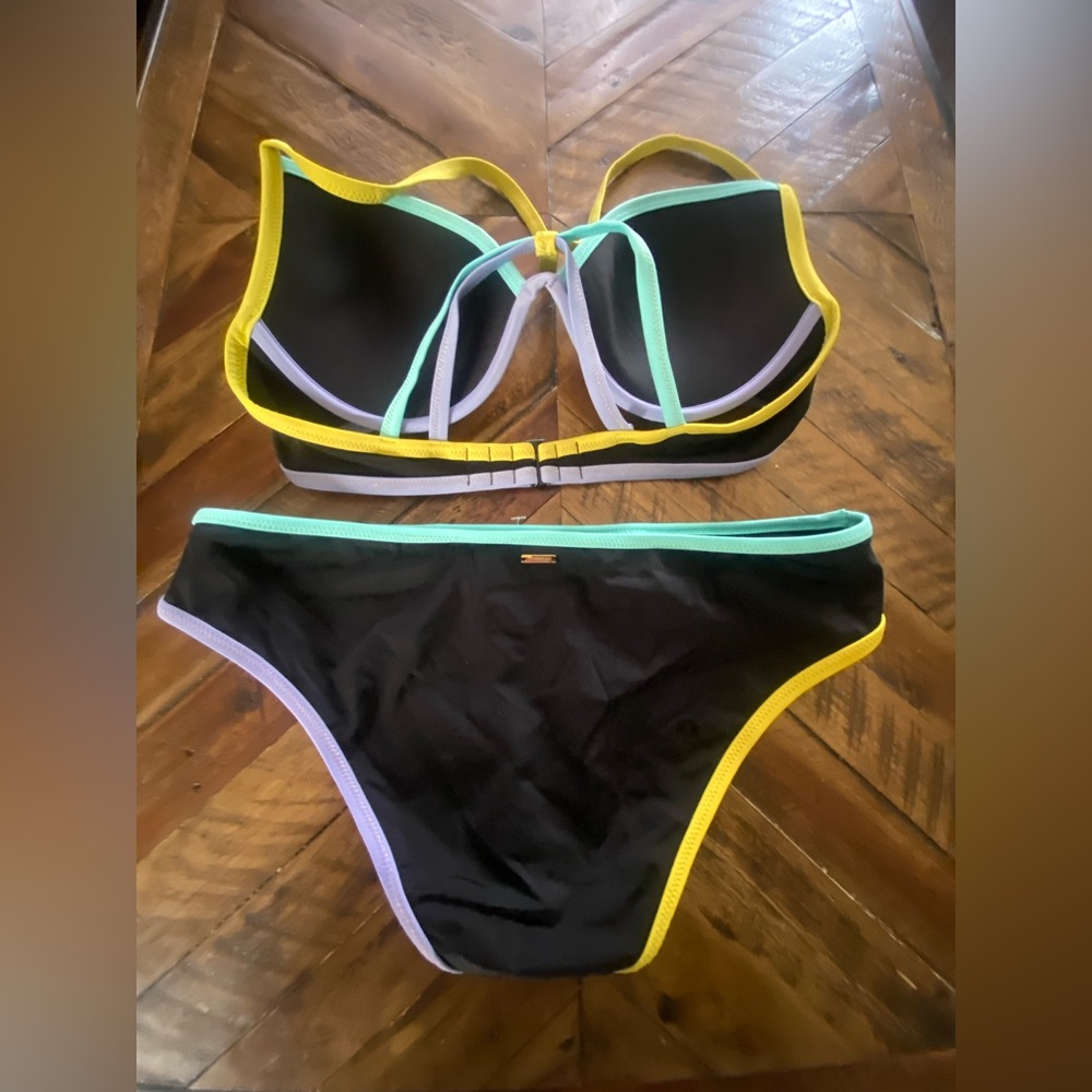 Victoria's Secret Black Bikini with Yellow, Aqua & Lavender Trim - Picture 6 of 6